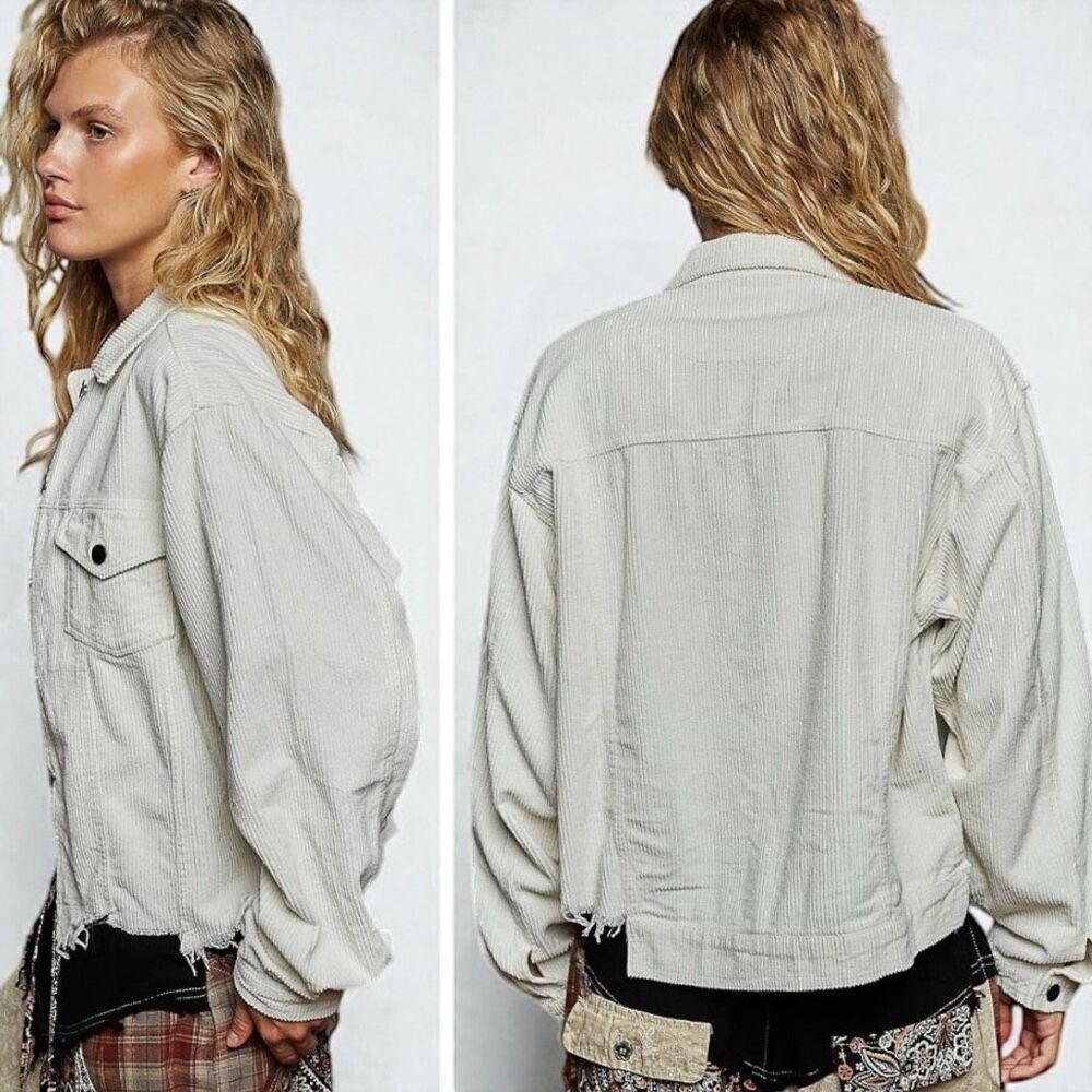 POL Sage Corduroy Shacket Layering Jacket Raw Hem Button Down Green Large NEW - Picture 6 of 9